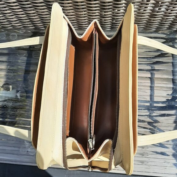 VINTAGE Hand Tooled Mexican Leather Purse Handbag Tan Floral 11" x 8" x 5" - Picture 13 of 16